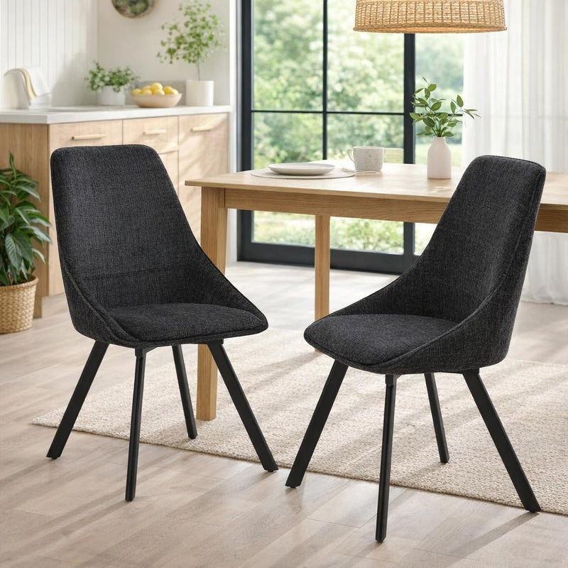 Myla Pack of 2 Swivel Dining Chairs - Black Chenille fabric
