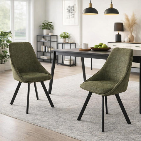 Myla Pack of 2 Swivel Dining Chairs - Green Chenille fabric