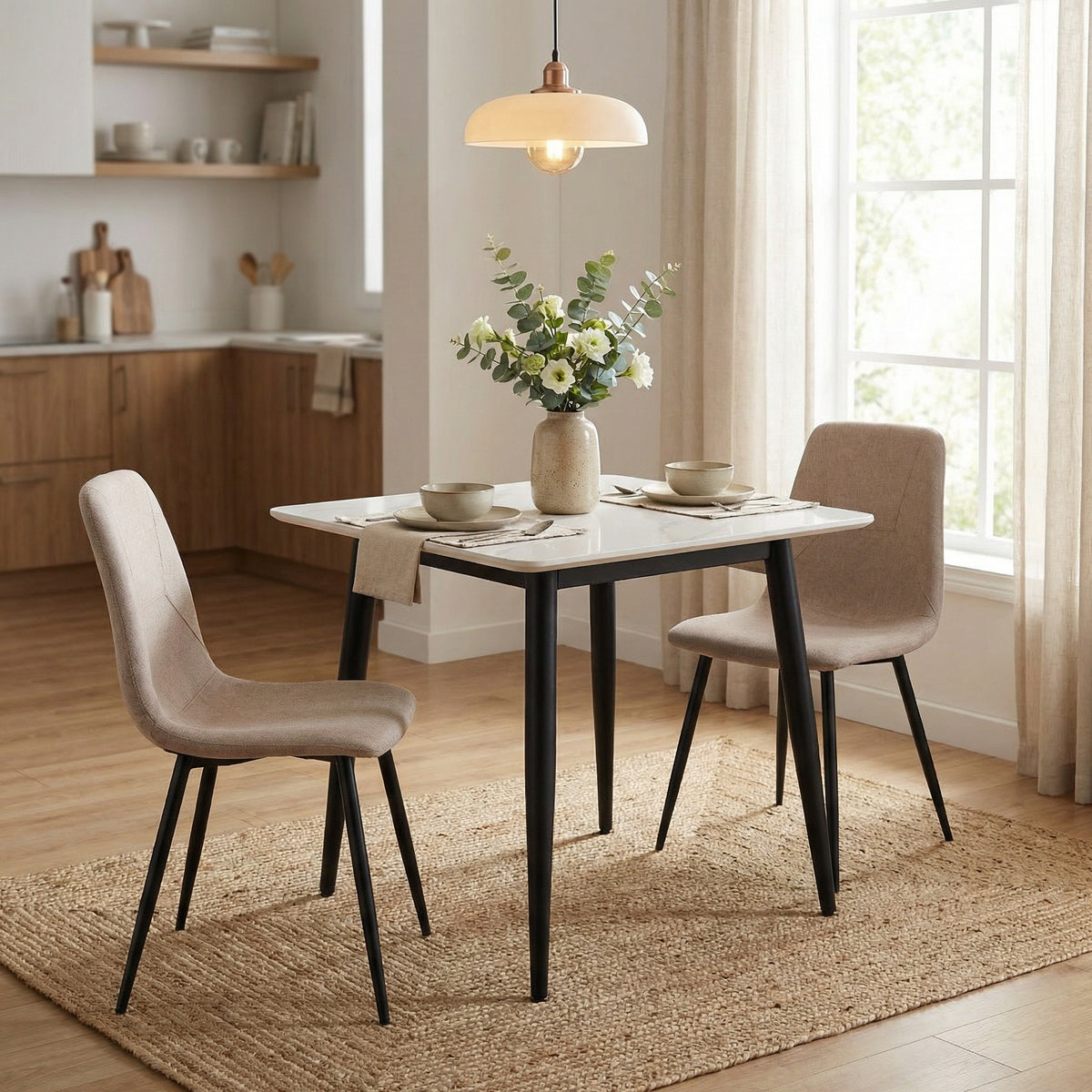 Esme Pack of 2 Light Brown Fabric Dining Chairs