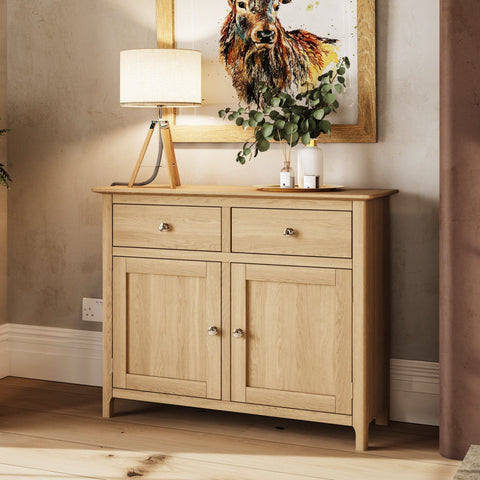 Taberno Natural Oak Sideboard | 2 Door 2 Drawer | Solid & Veneer Construction | 96cm
