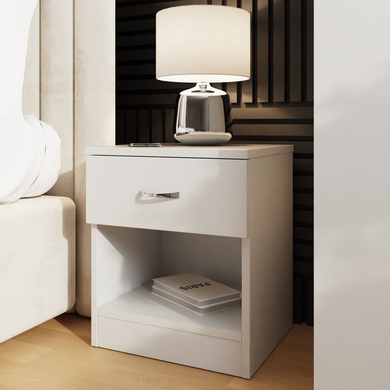 Set Of 2 Promo 1 Drawer Nightstands With Shelf - White