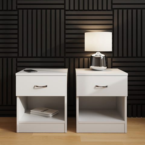 Set Of 2 Promo 1 Drawer Nightstands With Shelf - White