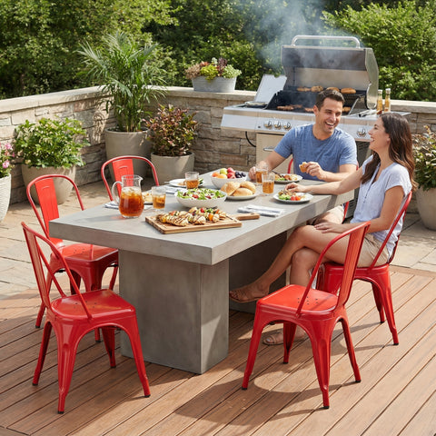 Bistro Pack Of 4 Red Metal Chairs