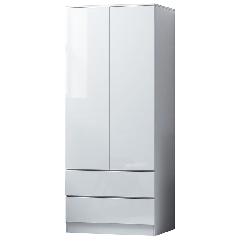 FWStyle Stora 2 Door 2 Drawer Combination Wardrobe - White Gloss Front