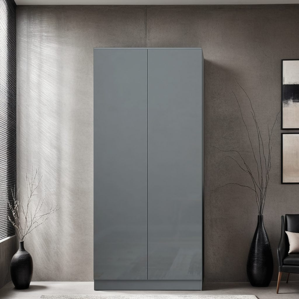 Stora 2 Door Wardrobe - Grey Gloss Front