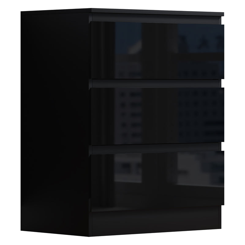 FWStyle Stora 3 Drawer Chest of Drawers - Black Gloss Front