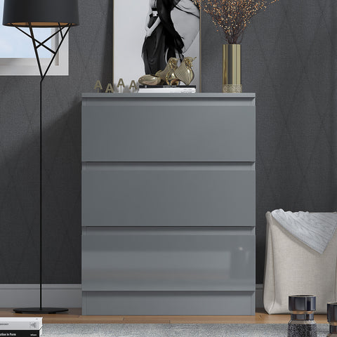 FWStyle Stora 3 Drawer Chest of Drawers - Grey Gloss Front