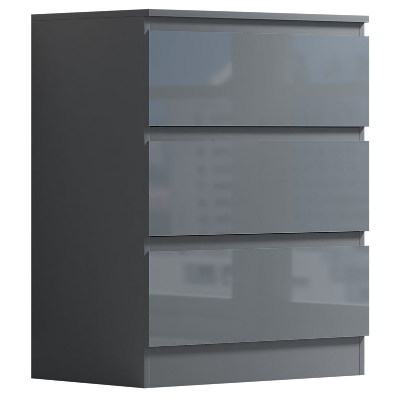 FWStyle Stora 3 Drawer Chest of Drawers - Grey Gloss Front