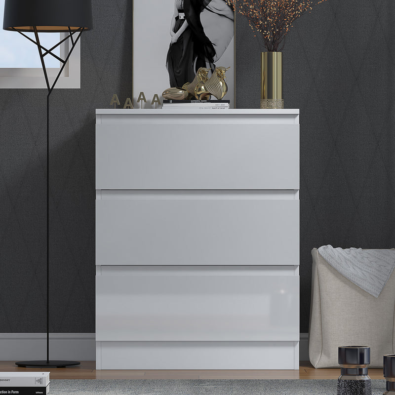 FWStyle Stora 3 Drawer Chest of Drawers - White Gloss Front