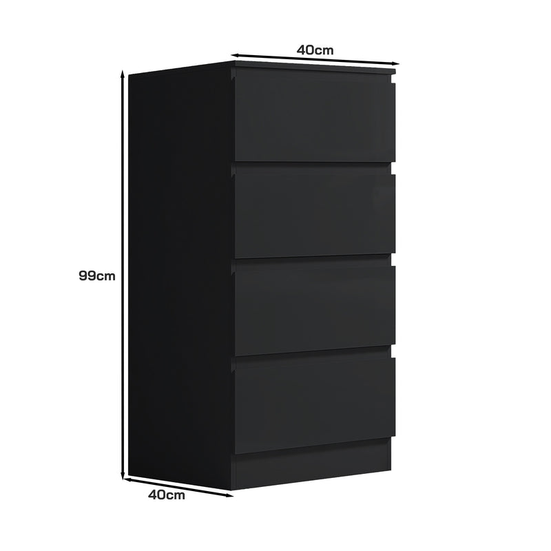 FWStyle Stora 4 Drawer Chest of Drawers - Black Gloss Front