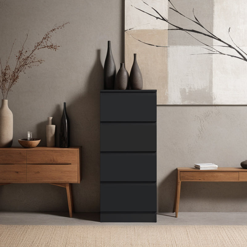 FWStyle Stora 4 Drawer Chest of Drawers - Black Gloss Front