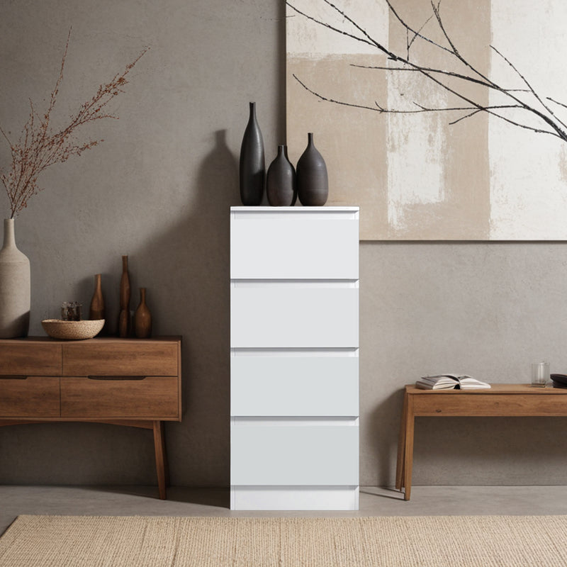 FWStyle Stora 4 Drawer Chest of Drawers - White Gloss Front
