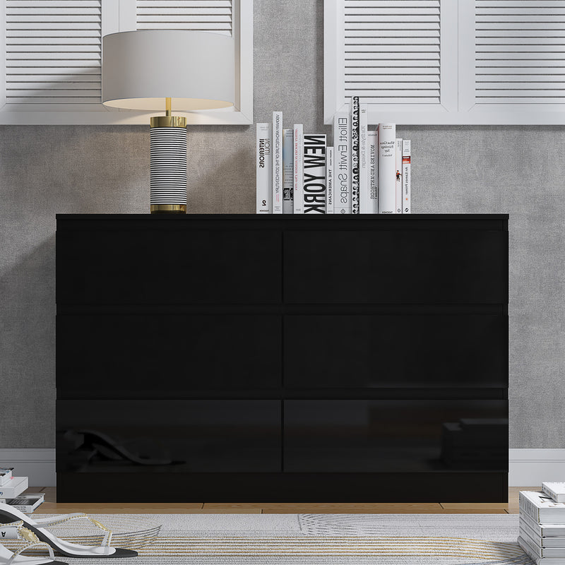 FWStyle Stora 6 Drawer Wide 3+3 Chest Of Drawers - Black Gloss Front