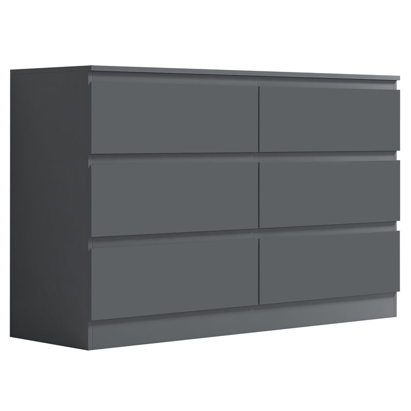 FWStyle Stora 6 Drawer Wide 3+3 Chest Of Drawers - Matt Dark Grey