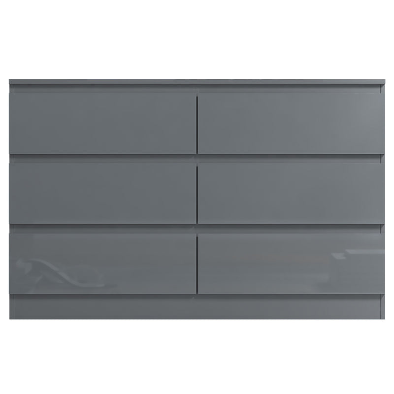 FWStyle Stora 6 Drawer Wide 3+3 Chest Of Drawers - Grey Gloss Front