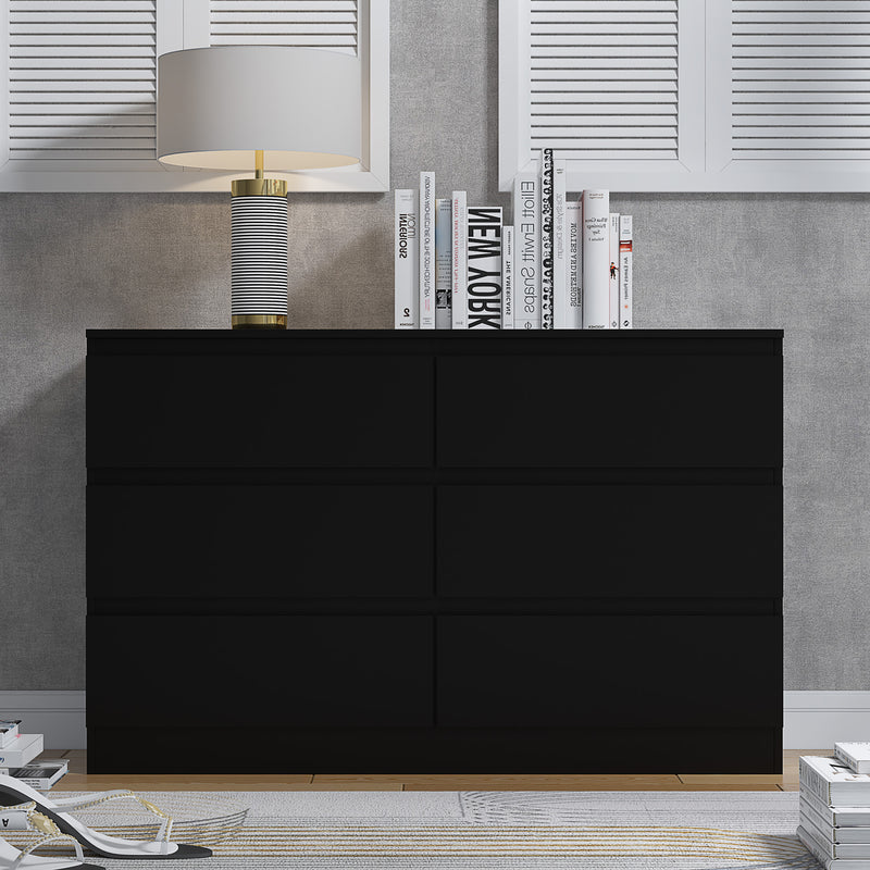 FWStyle Stora 6 Drawer Wide 3+3 Chest Of Drawers - Matt Black