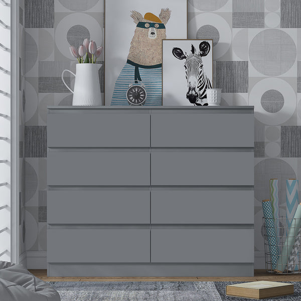 Stora 8 Drawer Wide 4+4 Chest Of Drawers - Matt Dark Grey