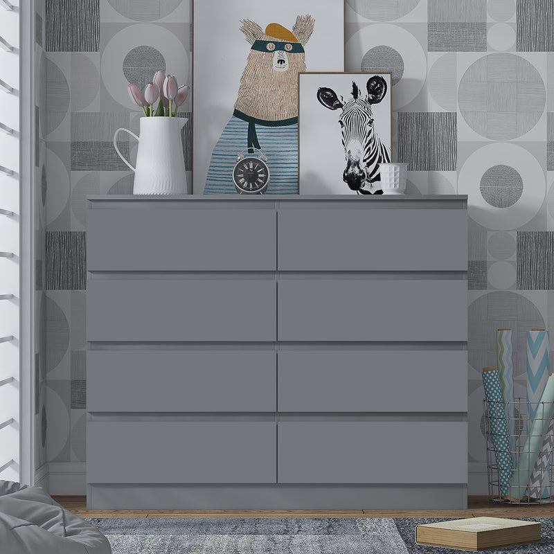 FWStyle Stora 8 Drawer Wide 4+4 Chest Of Drawers - Matt Dark Grey