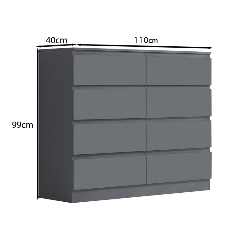 FWStyle Stora 8 Drawer Wide 4+4 Chest Of Drawers - Matt Dark Grey