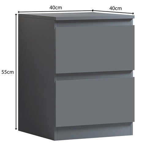 FWStyle Stora 2 Drawer Bedside Cabinet - Matt Dark Grey