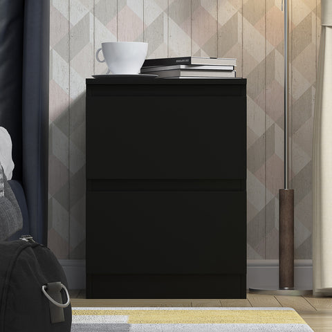 FWStyle Stora 2 Drawer Bedside Cabinet - Matt Black