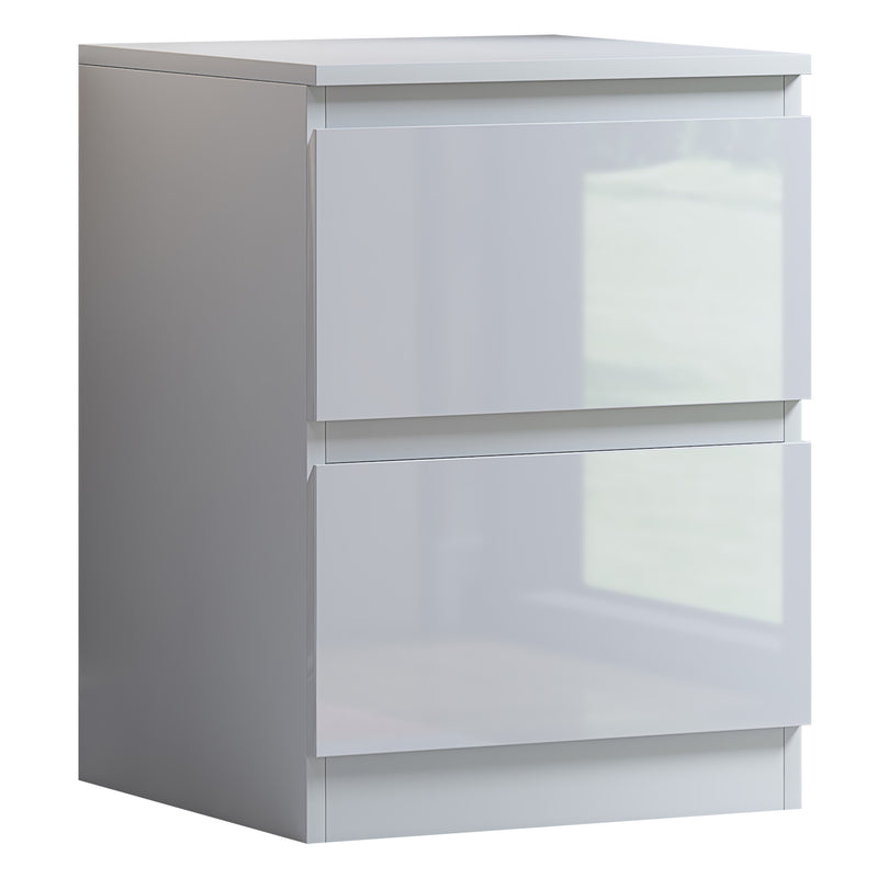 FWStyle Stora 2 Drawer Bedside Cabinet - White Gloss Front