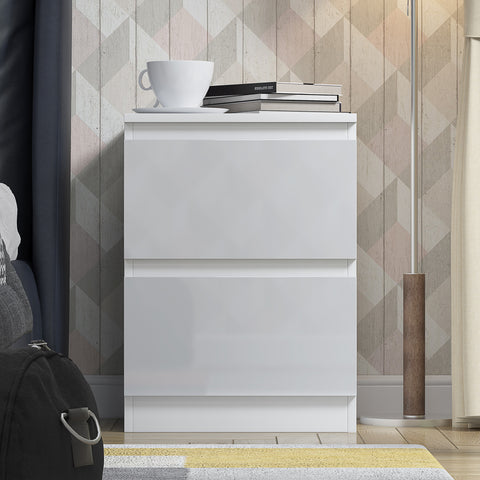 FWStyle Stora 2 Drawer Bedside Cabinet - White Gloss Front