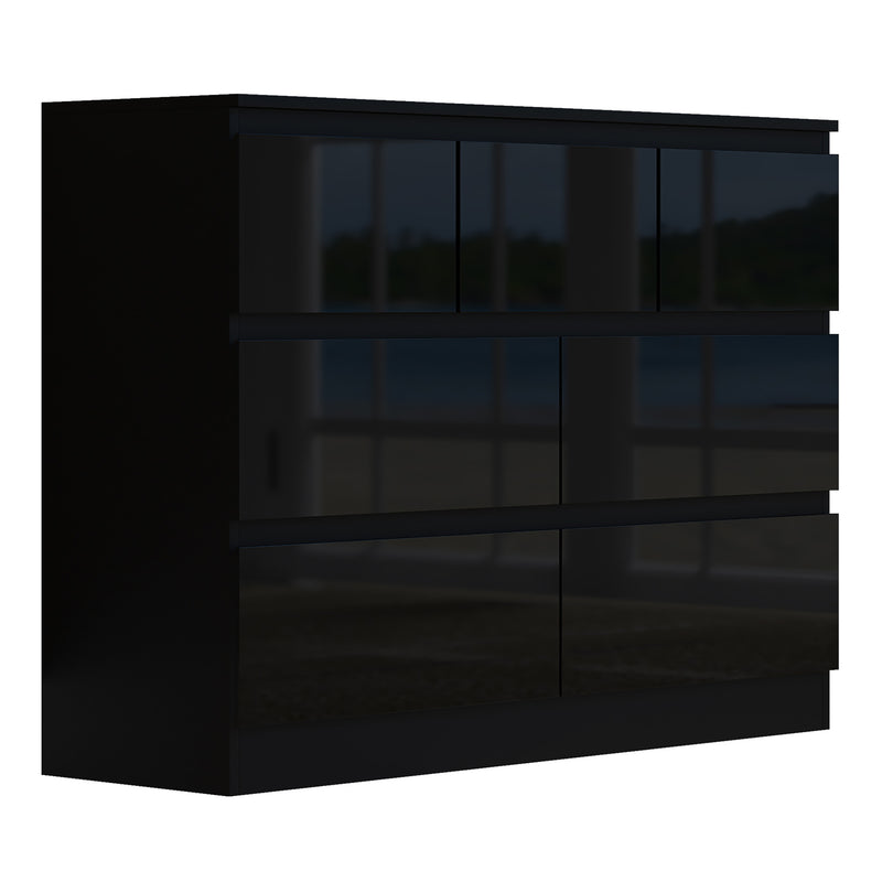 FWStyle Stora 7 Drawer Merchant Chest Of Drawers - Black Gloss Front