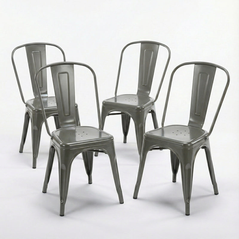 Bistro Pack Of 4 Silver Metal Chairs