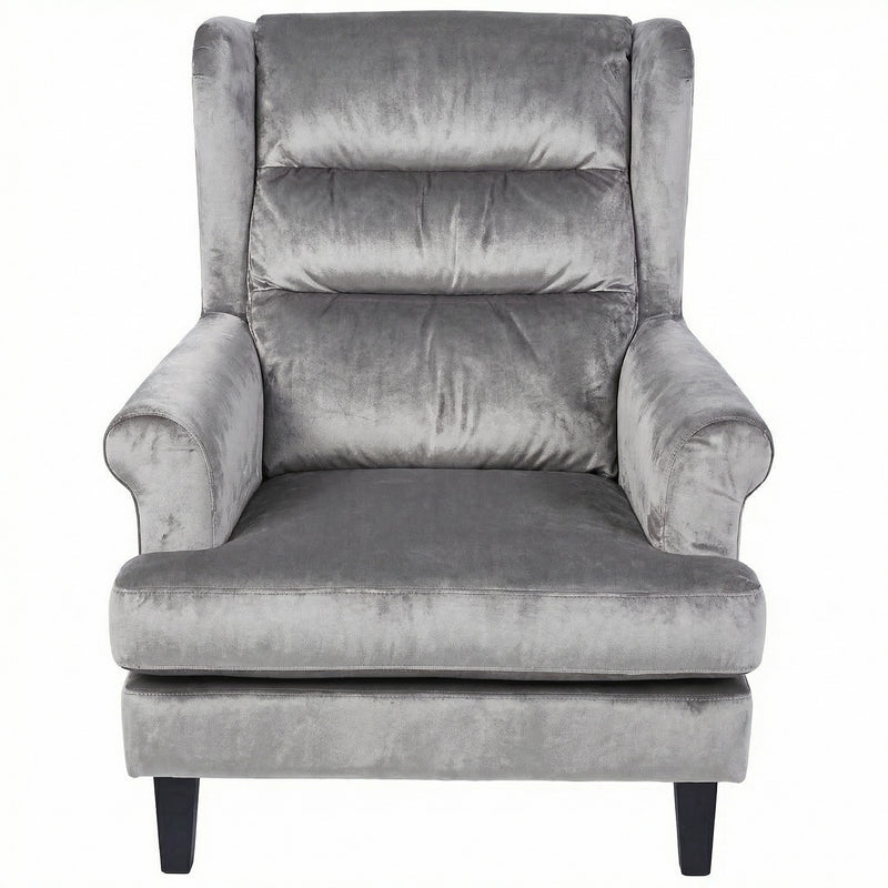 Loretta Armchair Grey Velvet Cushioned Ribbed Back