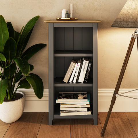 Taberno Oak 3 Tier Bookcase Graphite Blue