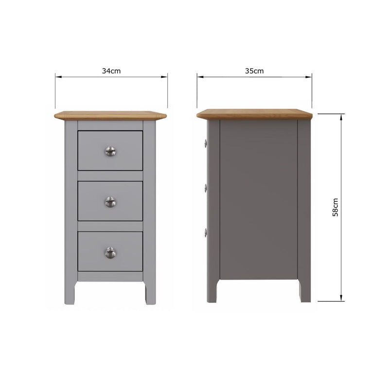 Taberno Oak 3 Drawer Bedside Table Nightstand Cabinet Dove Grey
