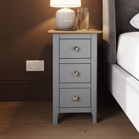 Taberno Oak 3 Drawer Bedside Table Nightstand Cabinet Dove Grey