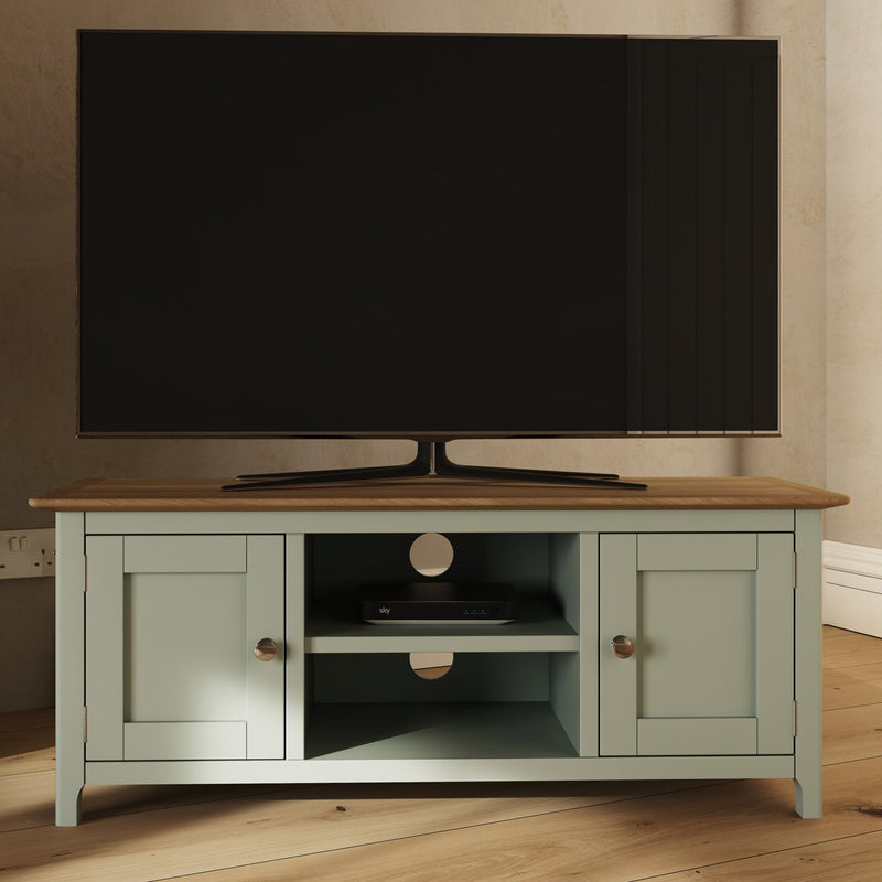 Taberno Oak 2 Door TV Unit Sage Green