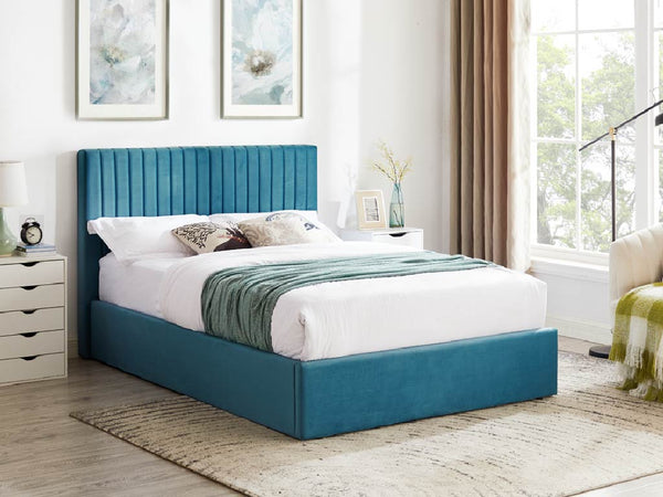 Teal Velvet Ottoman Bed