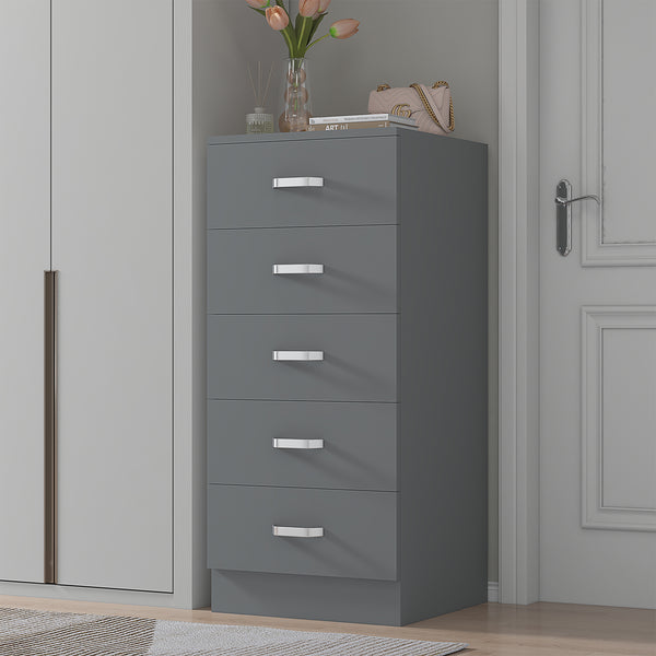 Tunis 5 Drawer Tallboy Slim Chest Of Drawers - Matt Grey
