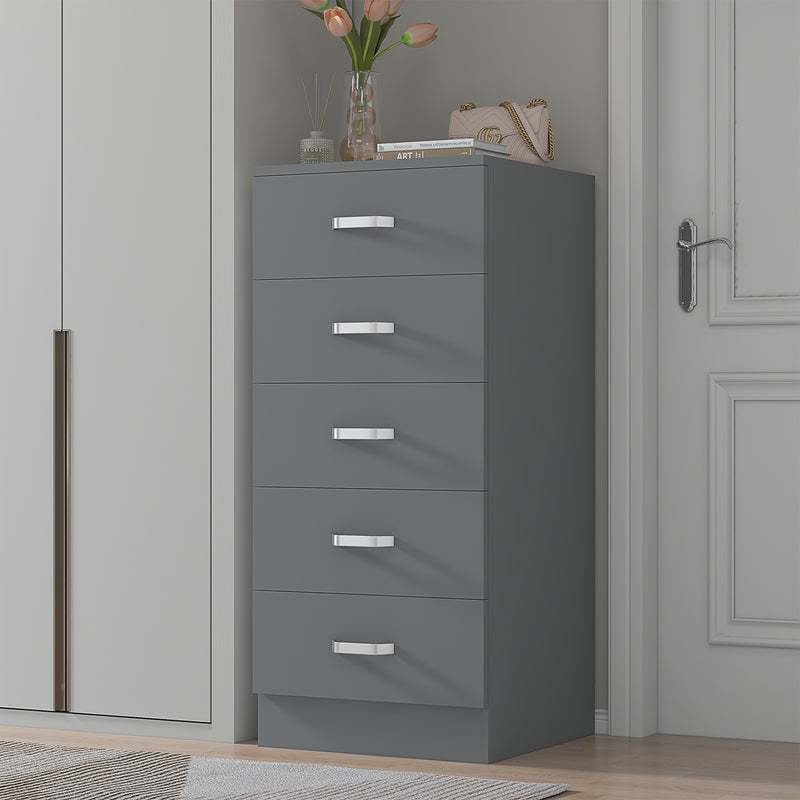 FWStyle Tunis 5 Drawer Tallboy Slim Chest Of Drawers - Matt Grey