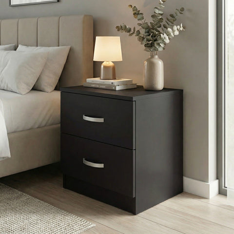 FWStyle Tunis 2 Drawer Bedside Table Matt Black