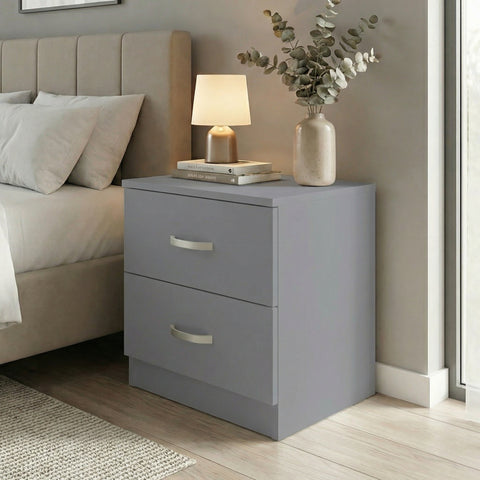 FWStyle Tunis 2 Drawer Bedside Table Matt Grey