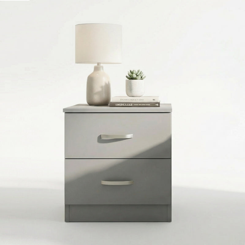 FWStyle Tunis 2 Drawer Bedside Table Matt Grey