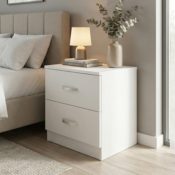 Tunis 2 Drawer Bedside Table Matt White