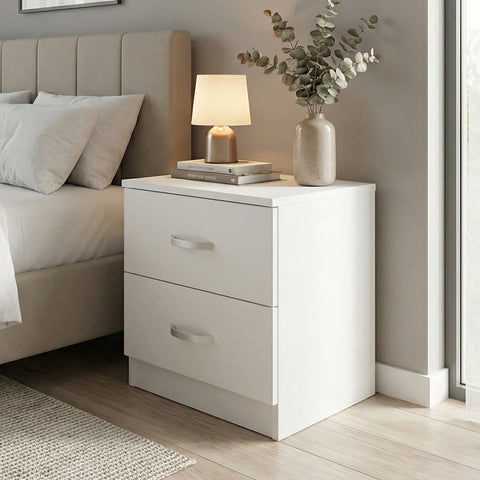 FWStyle Tunis 2 Drawer Bedside Table Matt White