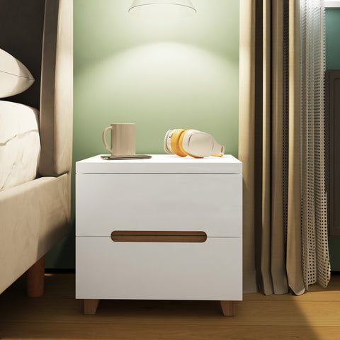 FWStyle Veloce 2 Drawer Bedside Cabinet - White Gloss, Quick Click Assembly