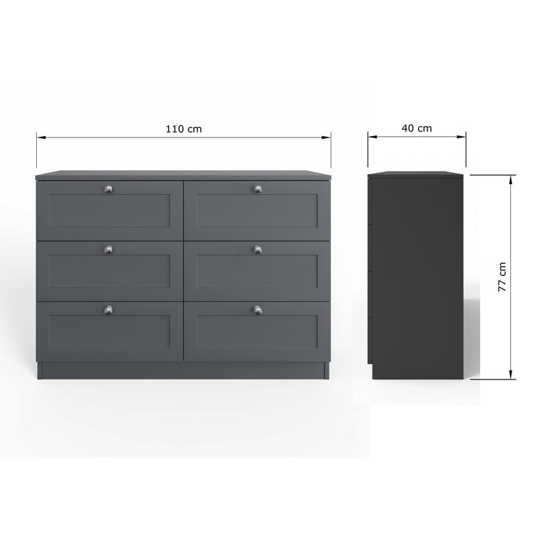 FWStyle Artus Shaker 6 Drawer Chest Of Drawers Matt Grey