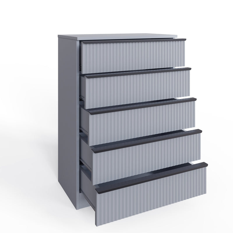 FWStyle Lania Ripple Ridged 5 Drawer Chest Of Drawers Matt Grey