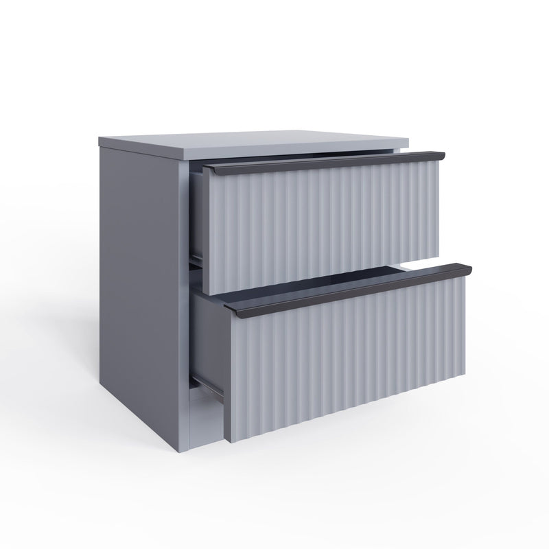FWStyle Lania Ripple Ridged 2 Drawer Bedside Table Nightstand Matt Grey