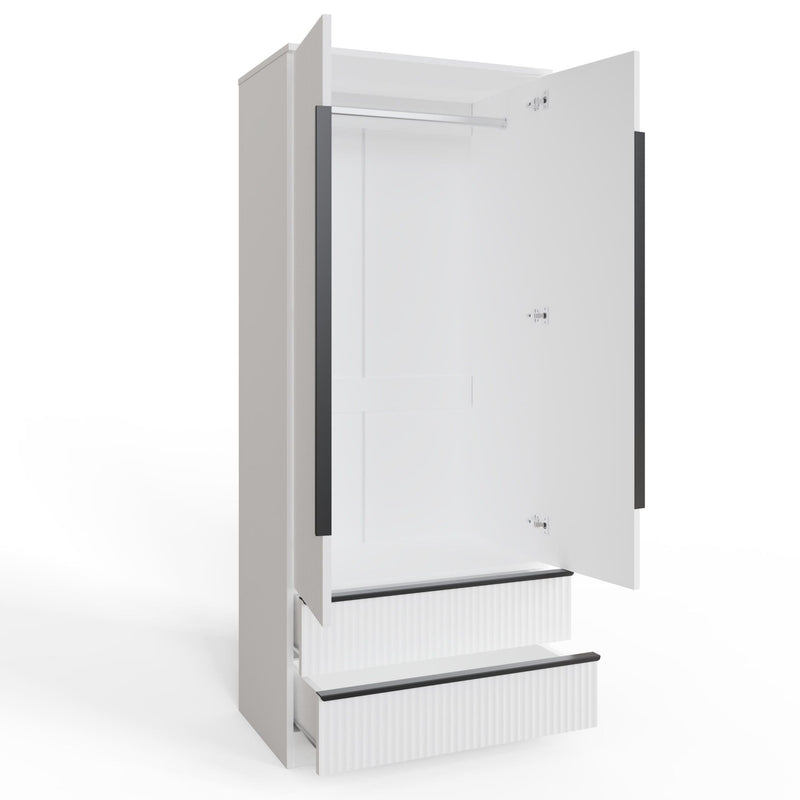 FWStyle Lania Ripple Ridged 2 Door 2 Drawer Combination Wardrobe Matt White