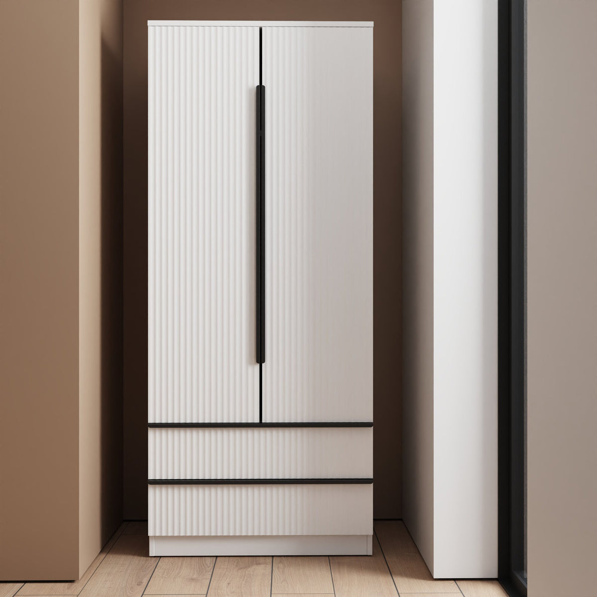 Lania Ripple Ridged 2 Door 2 Drawer Combination Wardrobe Matt White