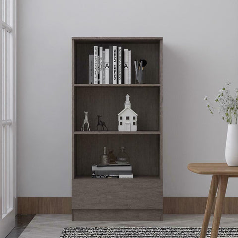 FWStyle Stora 3 Shelf Bookcase 120cm With Bottom Drawer - Rustic Oak